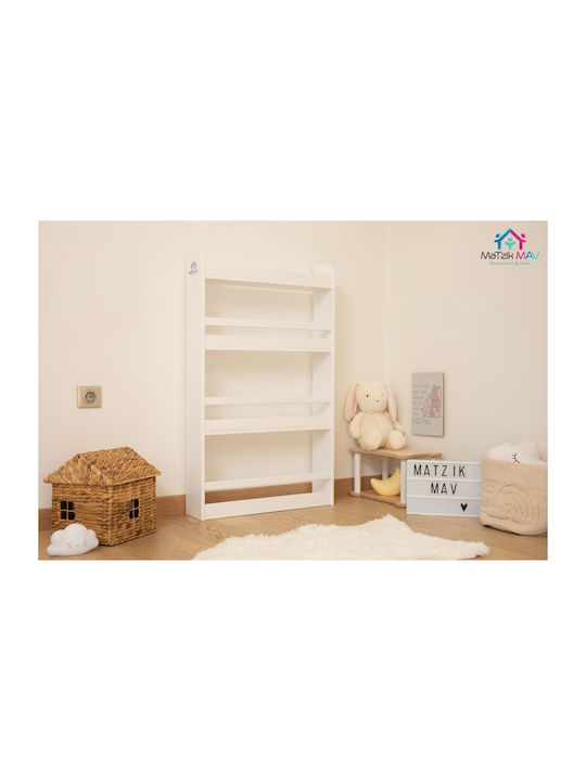 Kids Wooden Bookcase White 63x15x105cm