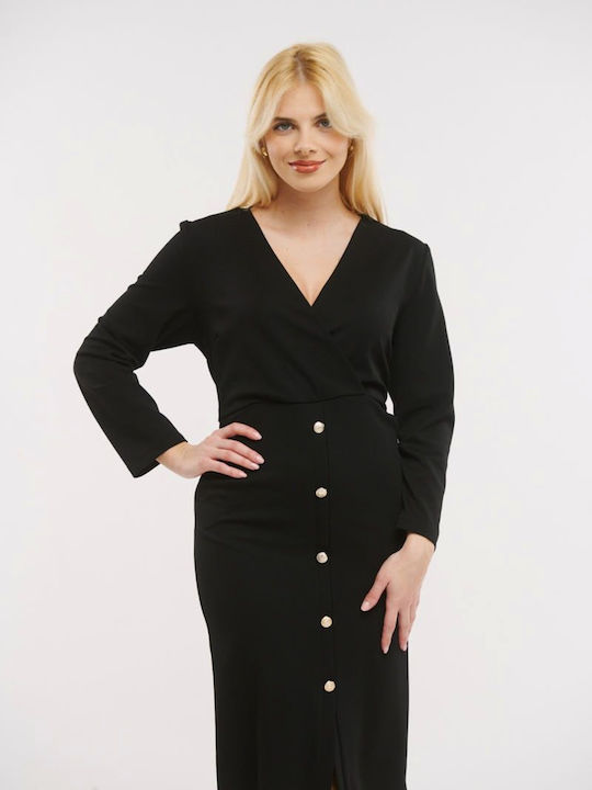 Midi Hemdkleid Kleid Wickel Schwarz