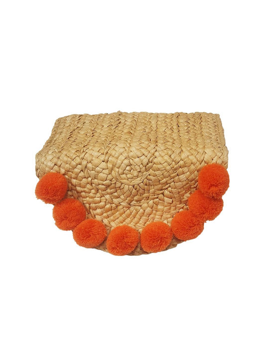 Women's Bag - Straw Clutch with Orange Pom Pom - 4903020155088