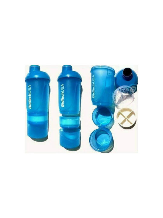 Biotech USA Wave Plastic Protein Shaker 600ml Blue (+200ml+150ml)