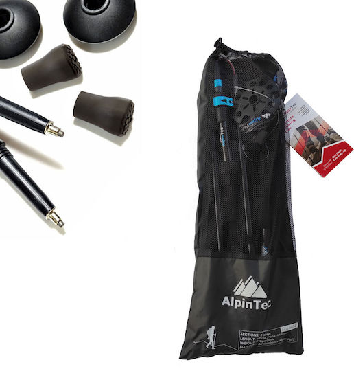 AlpinPro Pair of Compact Carbon Fiber Fast Lock Trekking Poles with 4 Sections Fellow 14 Black 200gr