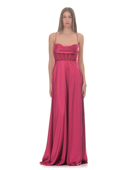 Farmaki Maxi Dress Satin Fuchsia