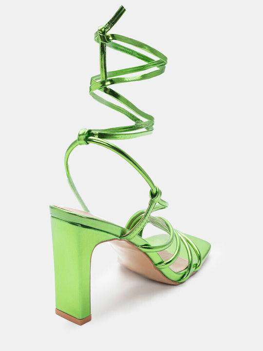 Luigi Synthetic Leather Women's Sandals with Laces Green with High Heel