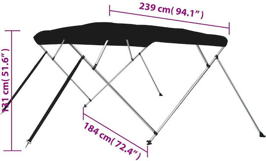 vidaXL Τέντα Σκάφους Αλουμινίου Μ239xΠ184xΥ131εκ. Μαύρο Χρώμα