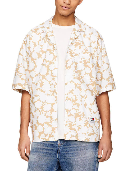 Tommy Hilfiger Men's Shirt Short Sleeve Denim Floral White