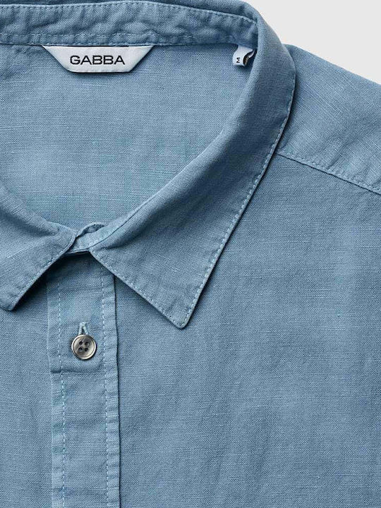 Gabba Men's Shirt Short Sleeve Linen Light Blue