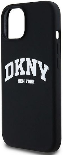 Husă pentru telefon mobil Dkny pentru iPhone 15 Plus compatibilă cu Magsafe Dkhmp15msnyach Dkny Hc Magsafe Silicone cu logo alb pe arc negru