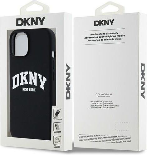 Husă pentru telefon mobil Dkny pentru iPhone 15 Plus compatibilă cu Magsafe Dkhmp15msnyach Dkny Hc Magsafe Silicone cu logo alb pe arc negru