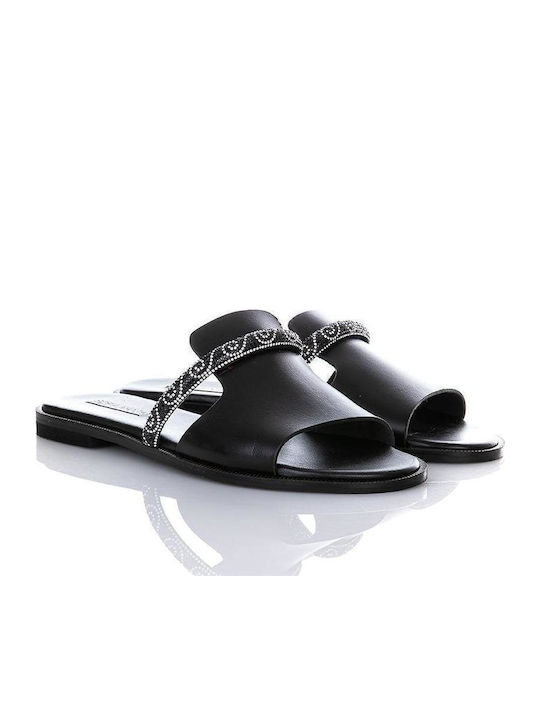 Leder Flache Sandalen für Damen in Schwarz Farbe