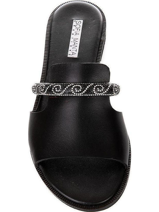 Leder Flache Sandalen für Damen in Schwarz Farbe