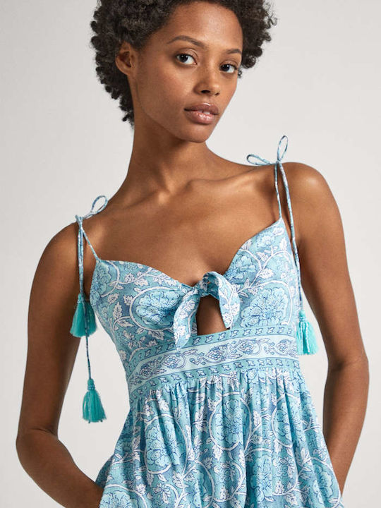 Summer Midi Denim Dress Light Blue
