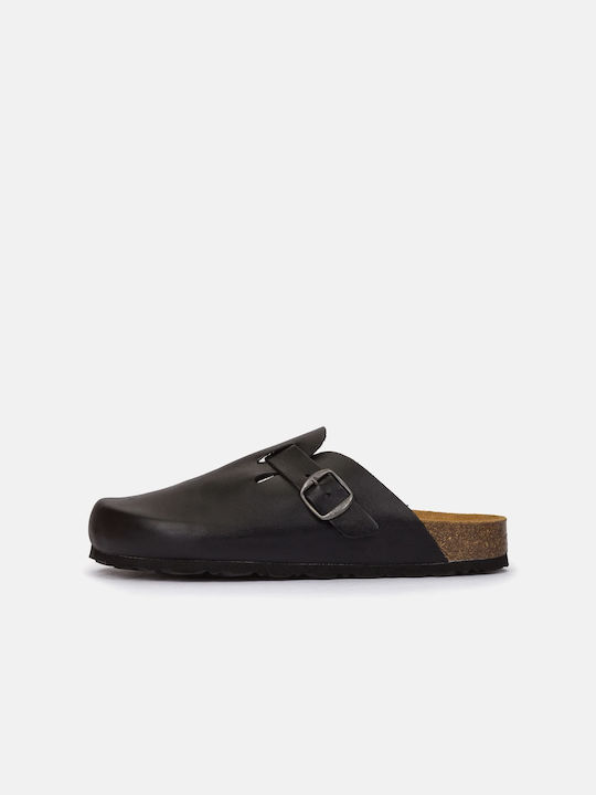 Yokono Leder Clogs Schwarz