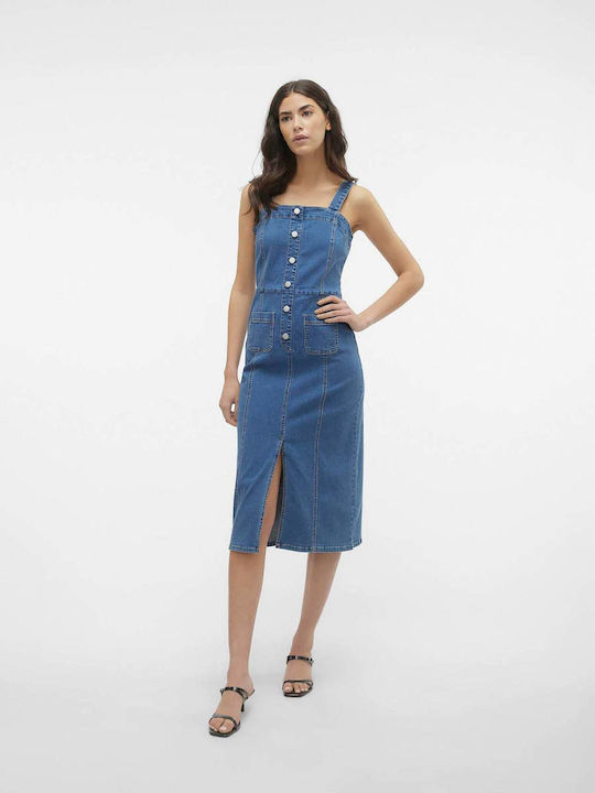 Saila Summer Midi Denim Dress with Tearing Denim