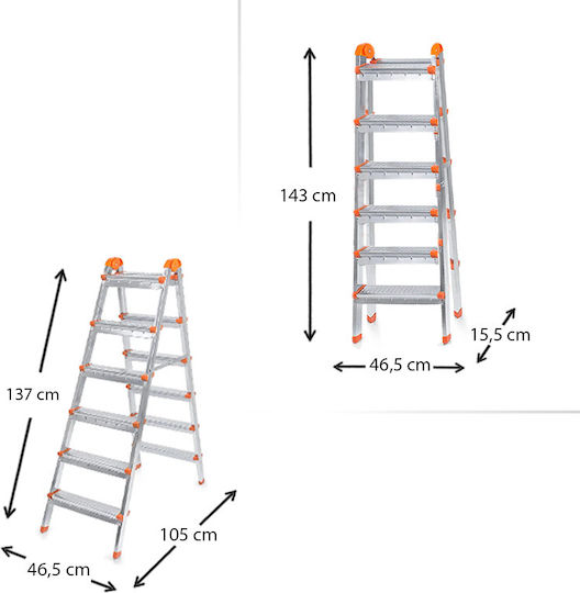 Perilla Leiter Metallisch mit 2x6 Stufen 137cm