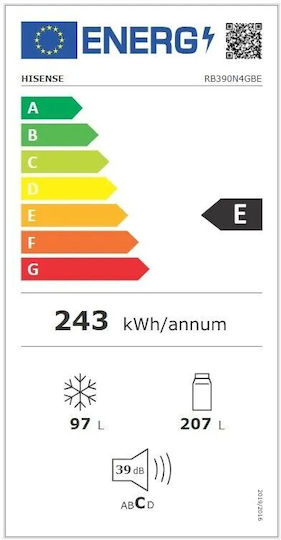 Hisense 304лт NoFrost В186xШ59.5xД59см. Черен RB390N4GBE
