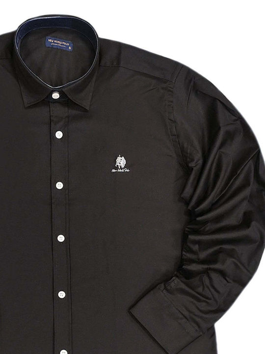 New World Polo Men's Shirt Long Sleeve Cotton Black