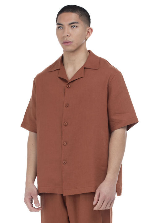 Ne En Aout Men's Shirt Short Sleeve Linen Red