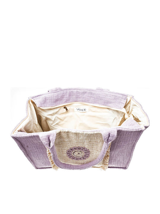 Verde Women's Beach Bag 14-0227 Cotton & Jute Purple