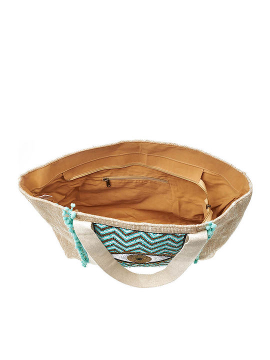 Verde Women's Beach Bag 14-0272 Cotton & Jute Turquoise