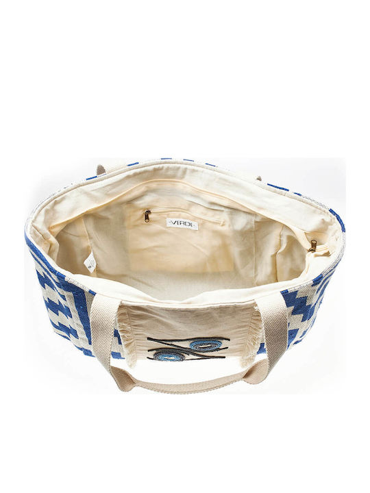 Green Women's Beach Bag 14-0228 Cotton & Jute Blue