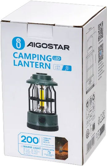 LED Wiederaufladbare Laterne Dimmbar 200lm Camping oder Angeln Warmweißes Licht Grün Aigostar