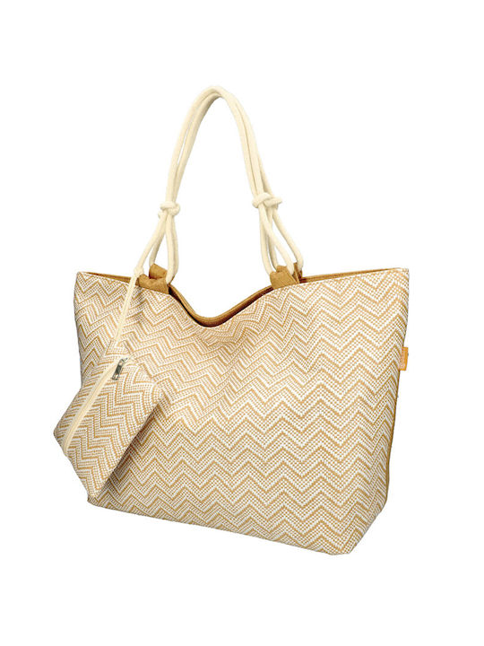 Benzi Fabric Beach Bag with Wallet Beige