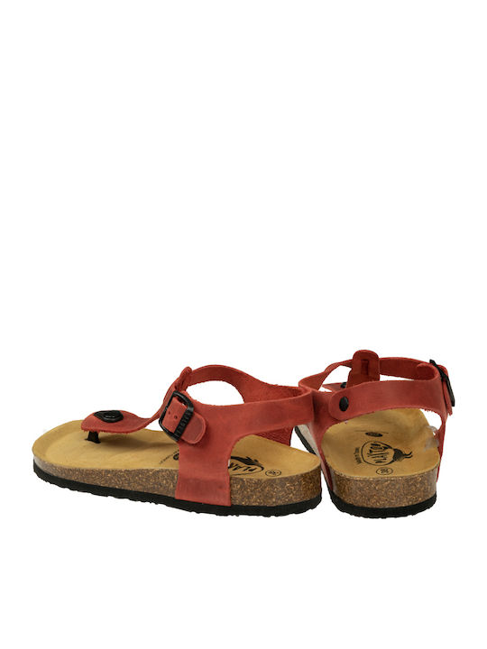Bali Leather Women's Flat Sandals Anatomic with Strap in Red Color