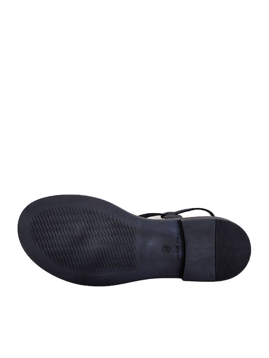 Leder Flache Sandalen für Damen in Schwarz Farbe