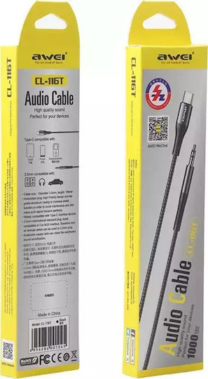 Awei Cl-116t USB 2.0 Cable USB-C male - 3.5mm Μαύρο 1m 9561