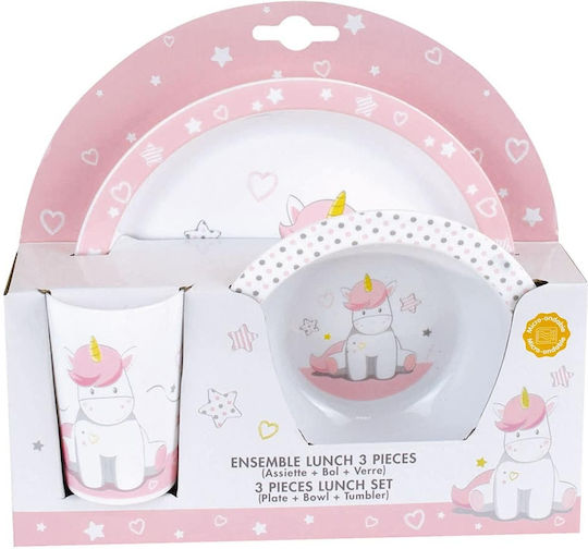 Ango Σετ Φαγητού Unicorn από Πλαστικό Ροζ 3τμχ