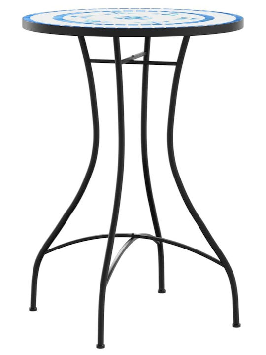 Outdoor Dinner Free Standing Table with Ceramic Surface and Metal Frame Blue/white 50x50x70cm