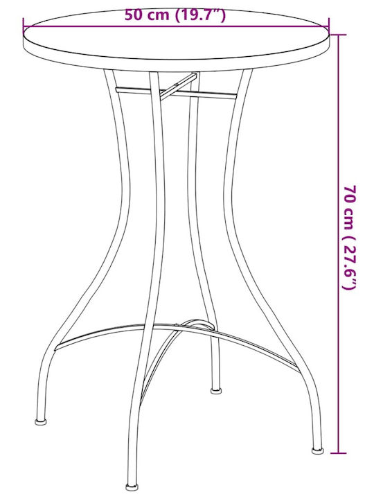 Outdoor Dinner Free Standing Table with Ceramic Surface and Metal Frame Blue/white 50x50x70cm