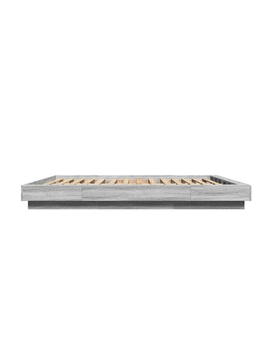 Double Wooden Gray Bed Base with Slats for Mattress 160x200cm
