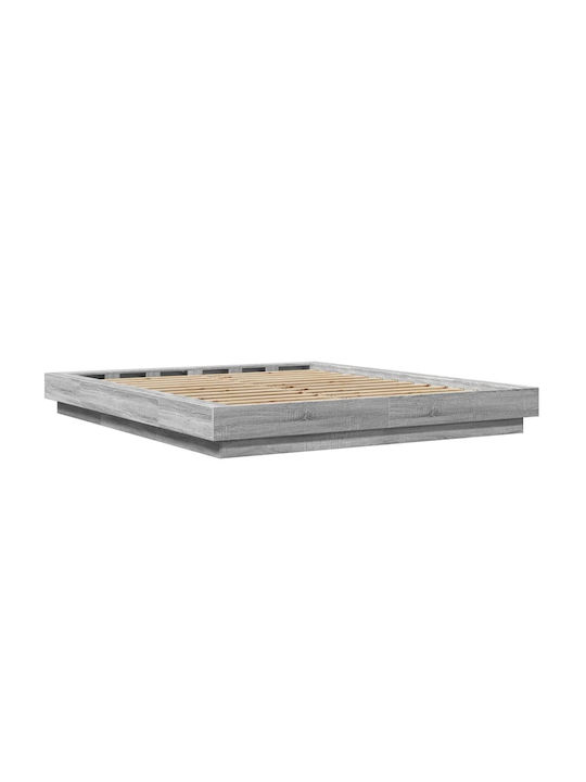 Double Wooden Gray Bed Base with Slats for Mattress 160x200cm