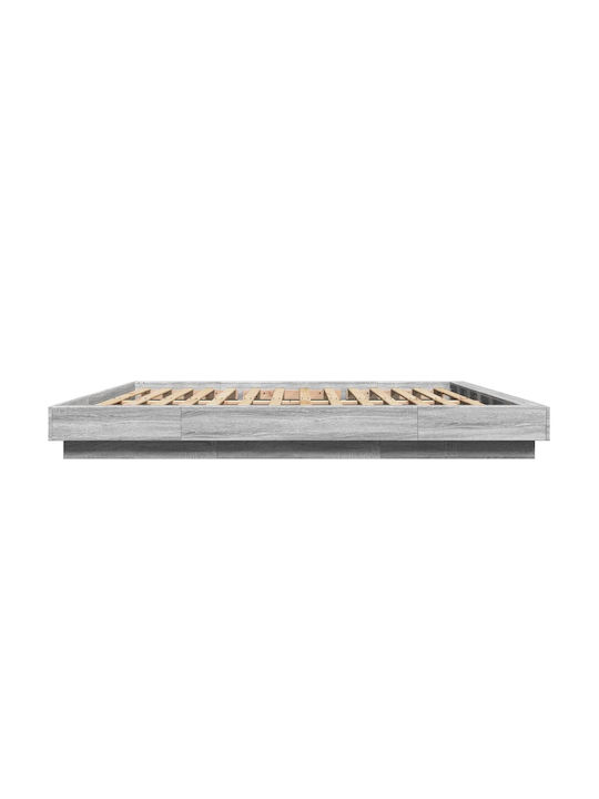 Подматрак Легло King Size Дървено Сиво с Дъски за Матрак 180x200см