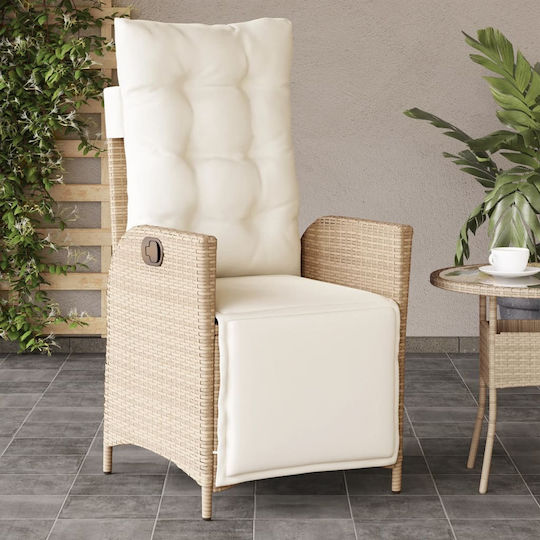 Outdoor-Stuhl Rattan Beige mit Kissen 2Stück 57x61x93εκ.
