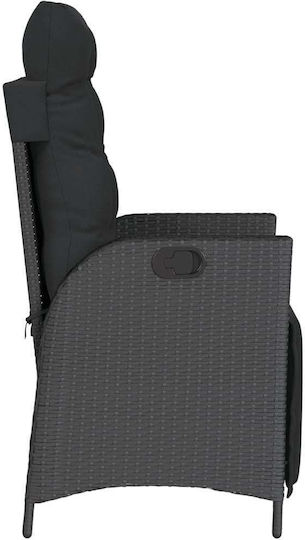 Scaun de exterior Rattan Negru cu pernă 2buc 57x61x93cm