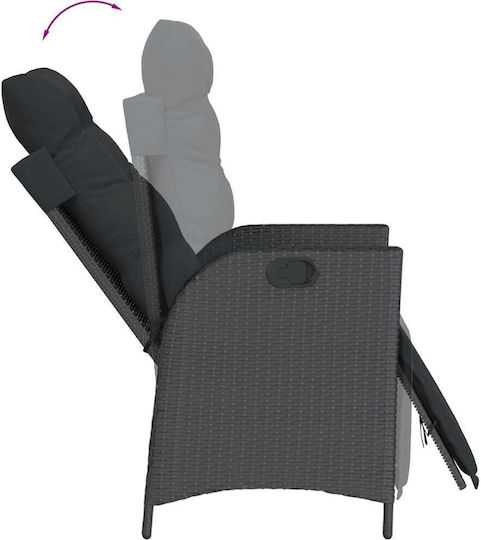 Scaun de exterior Rattan Negru cu pernă 2buc 57x61x93cm