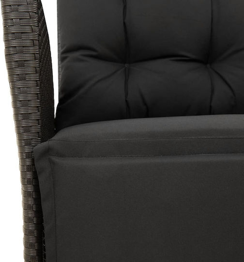 Scaun de exterior Rattan Negru cu pernă 2buc 57x61x93cm