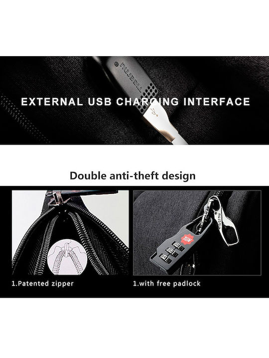 Tigernu Τσάντα Πλάτης για Laptop με Θύρα USB σε Γκρι χρώμα
