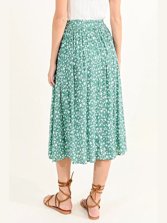 Molly Bracken High Waist Midi Skirt Floral in Green color