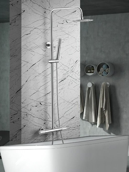 Imex Line Ρυθμιζόμενη Στήλη Ντουζ με Μπαταρία 115-165cm Ασημί