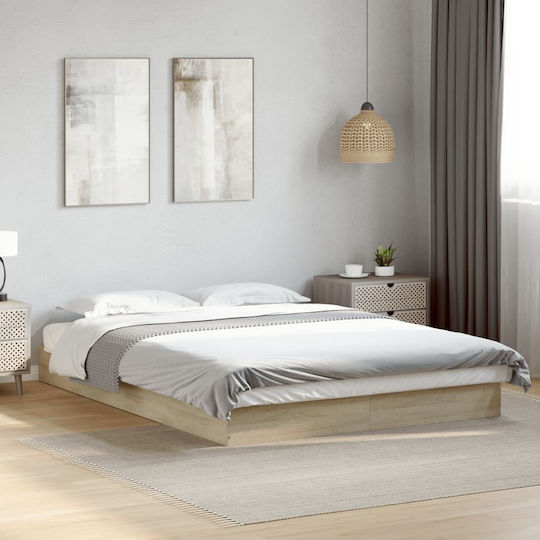 Bed Base Semi-Double made of Wood Beige 120x200x17cm