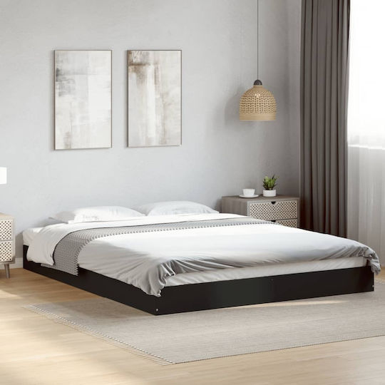 Bed Base Queen Size made of Wood Black 160x200cm.