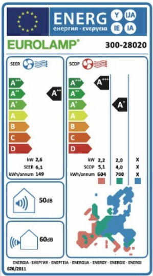 Eurolamp Zephyrus Klimaanlage Inverter 9000 BTU A++/A+ mit WiFi