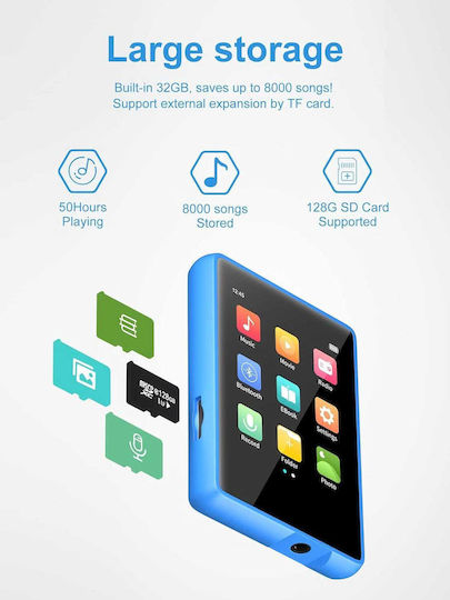 MECHEN M3 MP3 Player (32GB) with TFT Touch Screen 2.4" Blue