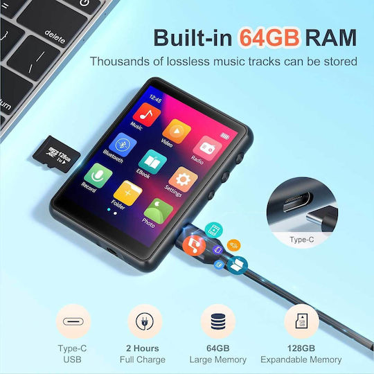 MECHEN M3 MP3 Player (64GB) with LCD / TFT Touch Screen 2.4" Black