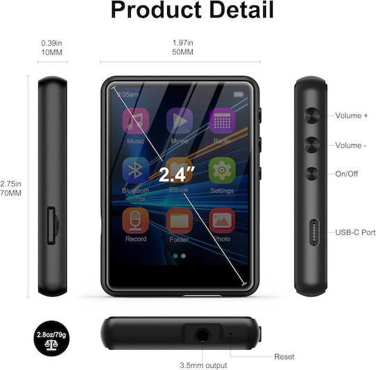 SWOFY M4 MP3-Spieler (64GB) mit IPS / TFT Touchscreen 2.4" Schwarz