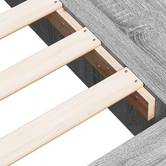 Single Bed Frame Wooden Grey Sonoma with Slats for Mattress 75x190cm
