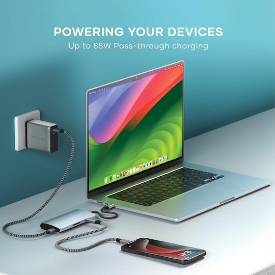 Satechi USB-C Докинг станция с HDMI 4K PD Ethernet Сребрист (ST-P8KES)